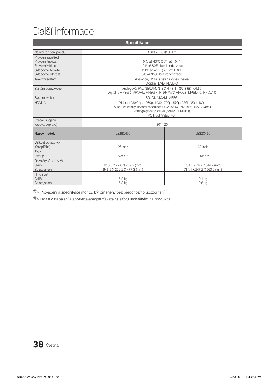 Další informace | Samsung LE32C450E1W User Manual | Page 272 / 391