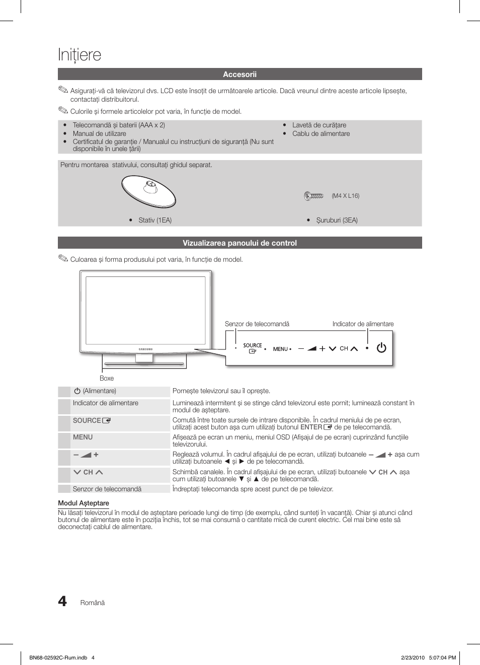 Iniţiere | Samsung LE32C450E1W User Manual | Page 316 / 391