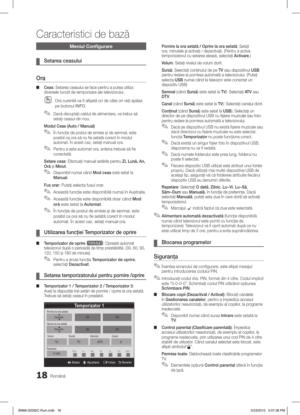 Caracteristici de bază, Siguranţa | Samsung LE32C450E1W User Manual | Page 330 / 391