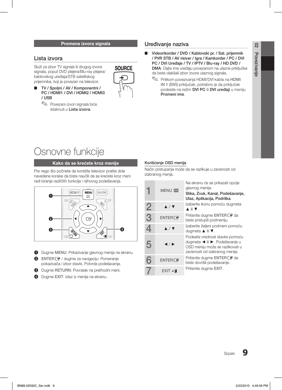 Osnovne funkcije, Lista izvora, Uređivanje naziva | Samsung LE32C450E1W User Manual | Page 360 / 391