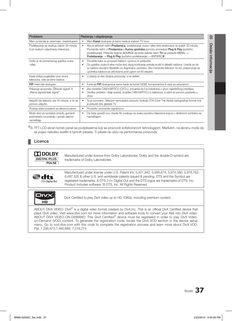 Licenca | Samsung LE32C450E1W User Manual | Page 388 / 391