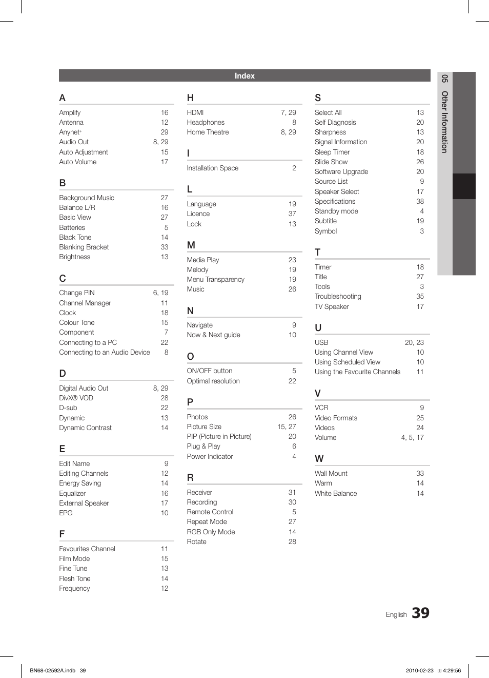 Samsung LE32C450E1W User Manual | Page 39 / 391