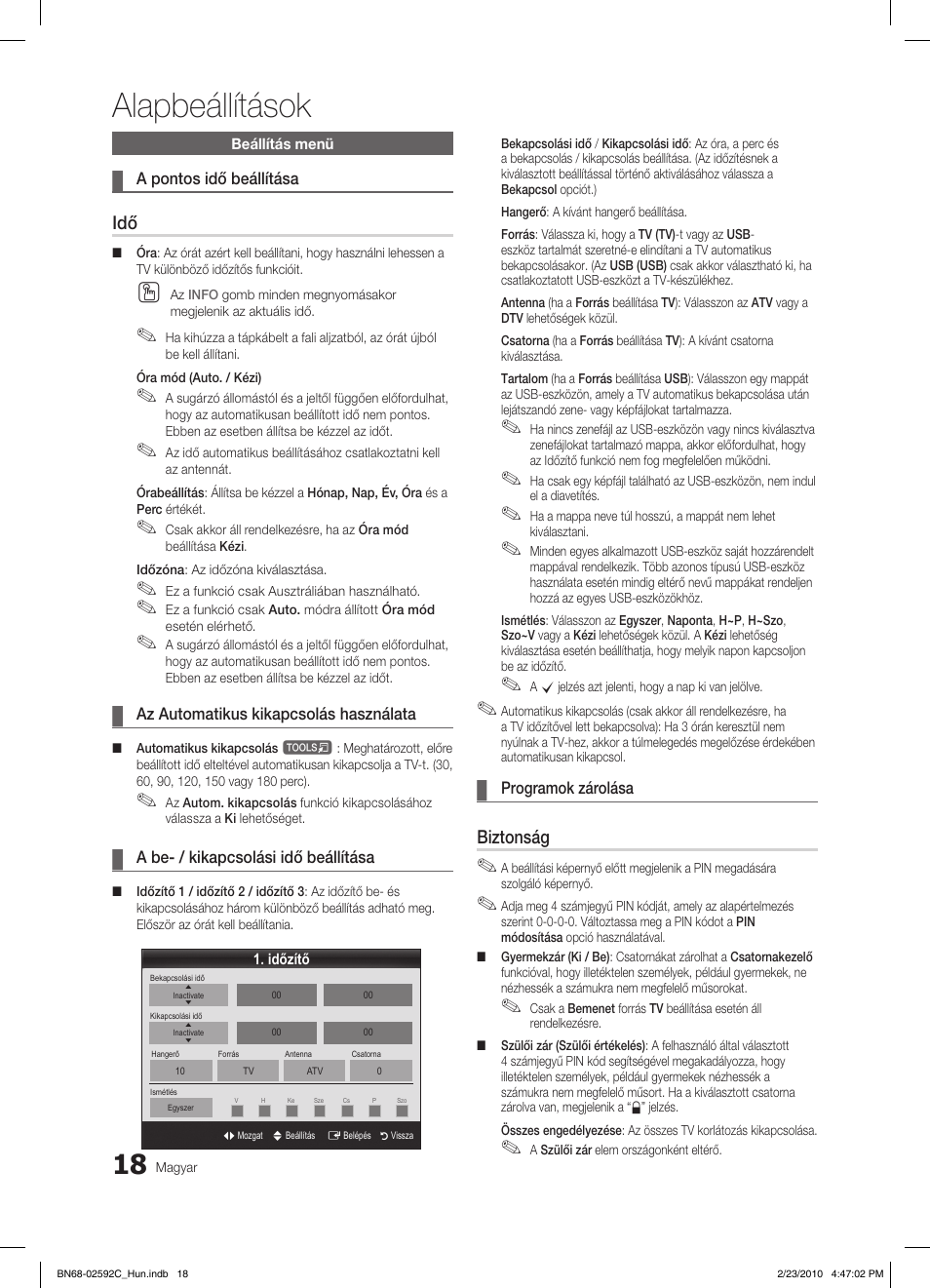 Alapbeállítások, Biztonság | Samsung LE32C450E1W User Manual | Page 57 / 391