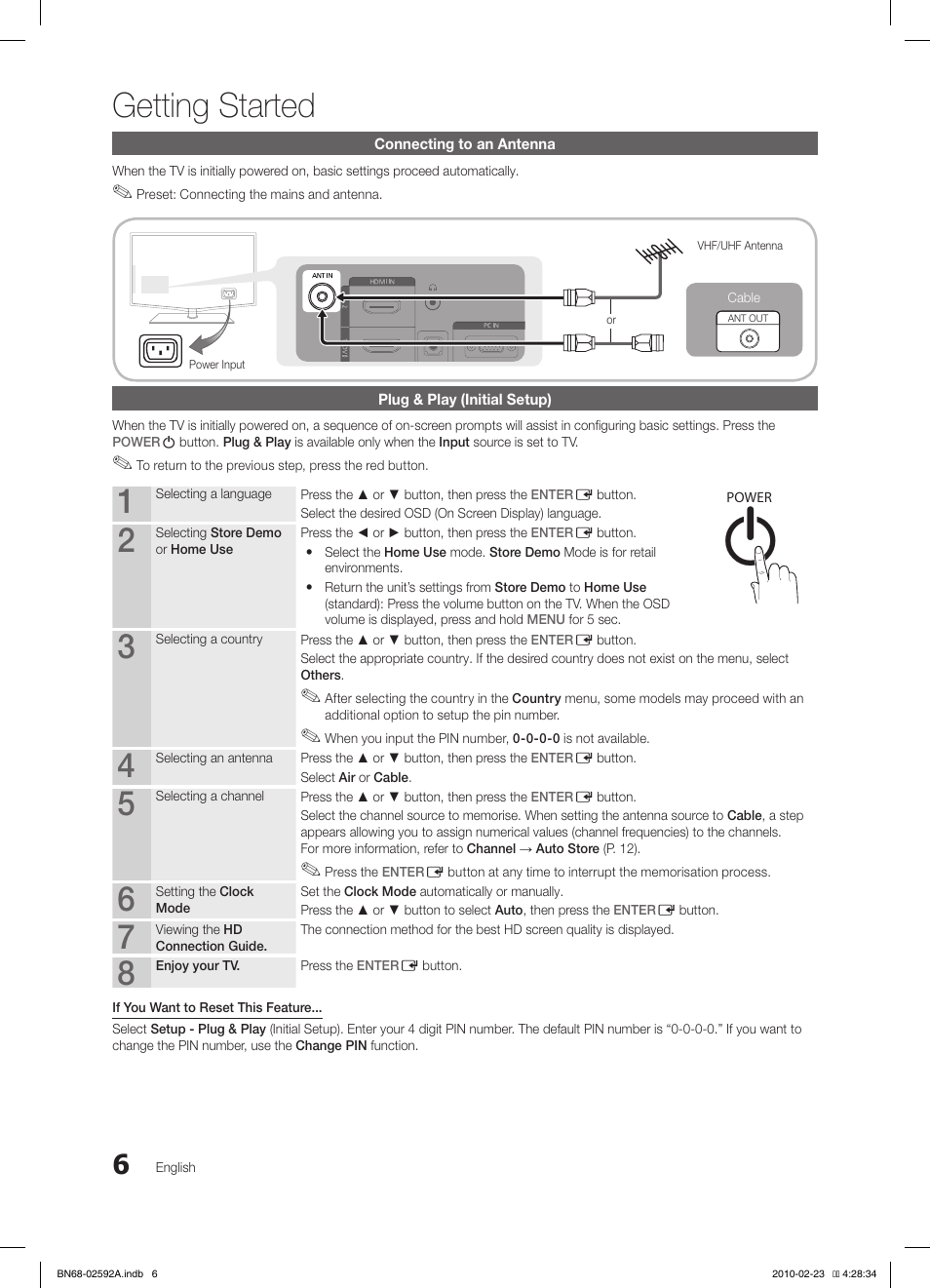 Getting started | Samsung LE32C450E1W User Manual | Page 6 / 391