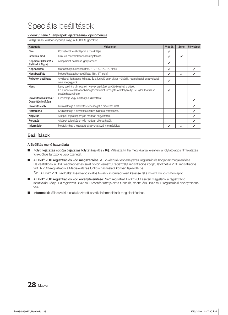 Speciális beállítások, Beállítások | Samsung LE32C450E1W User Manual | Page 67 / 391