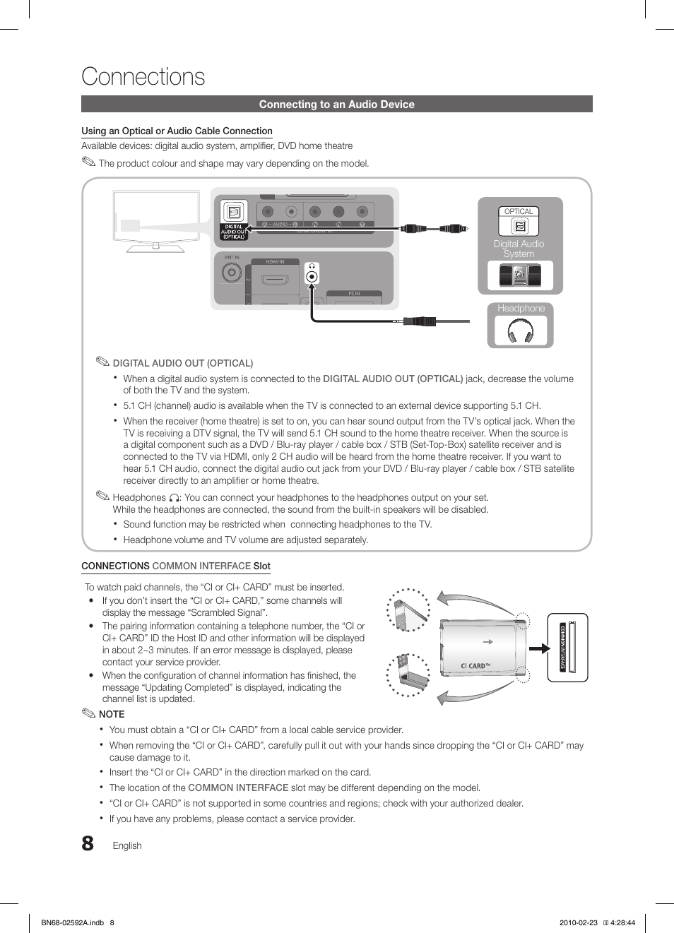 Connections | Samsung LE32C450E1W User Manual | Page 8 / 391