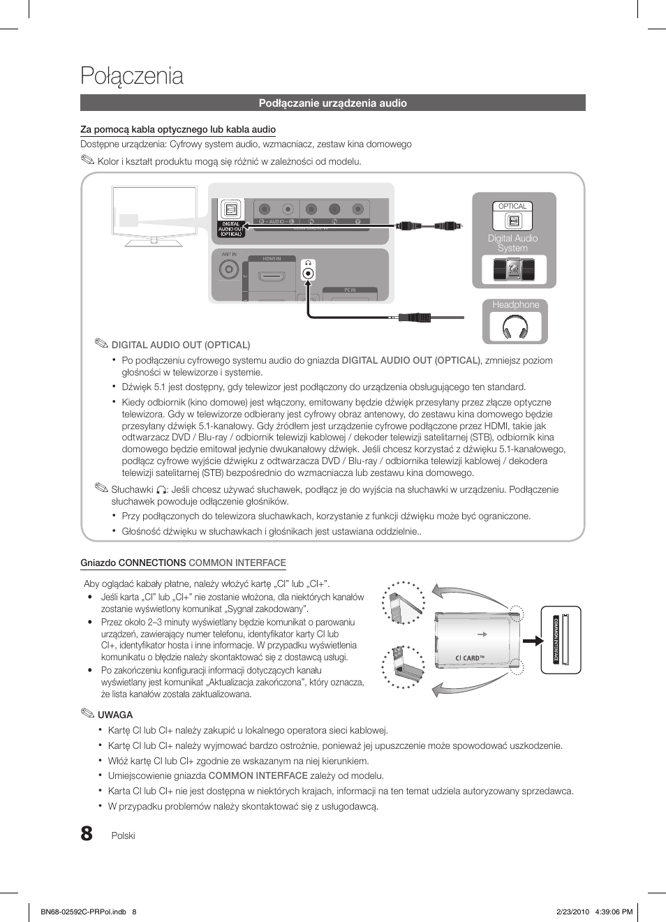 Połączenia | Samsung LE32C450E1W User Manual | Page 86 / 391