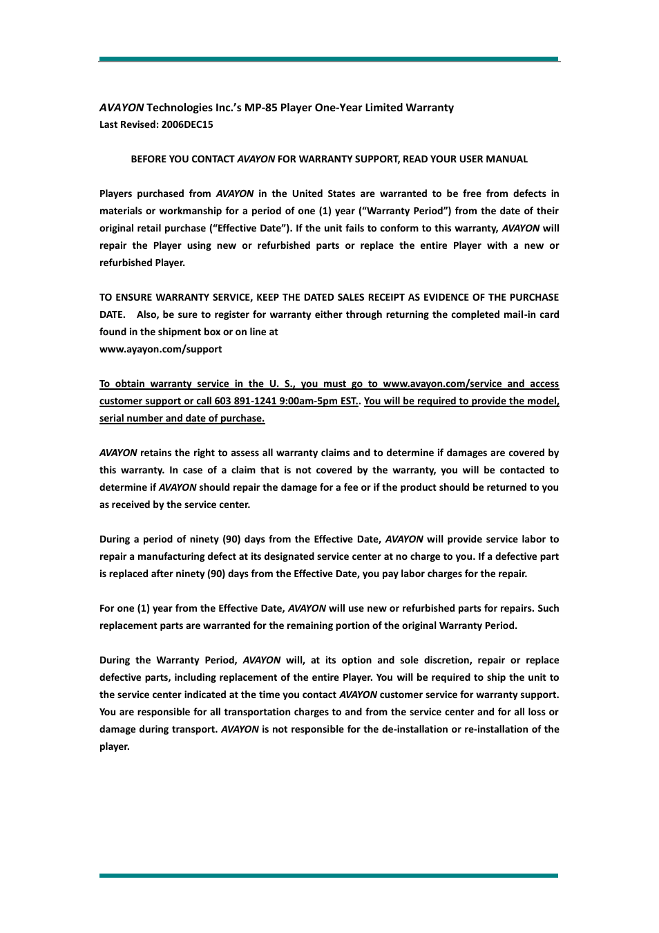 Avayon MP-85 User Manual | Page 15 / 16