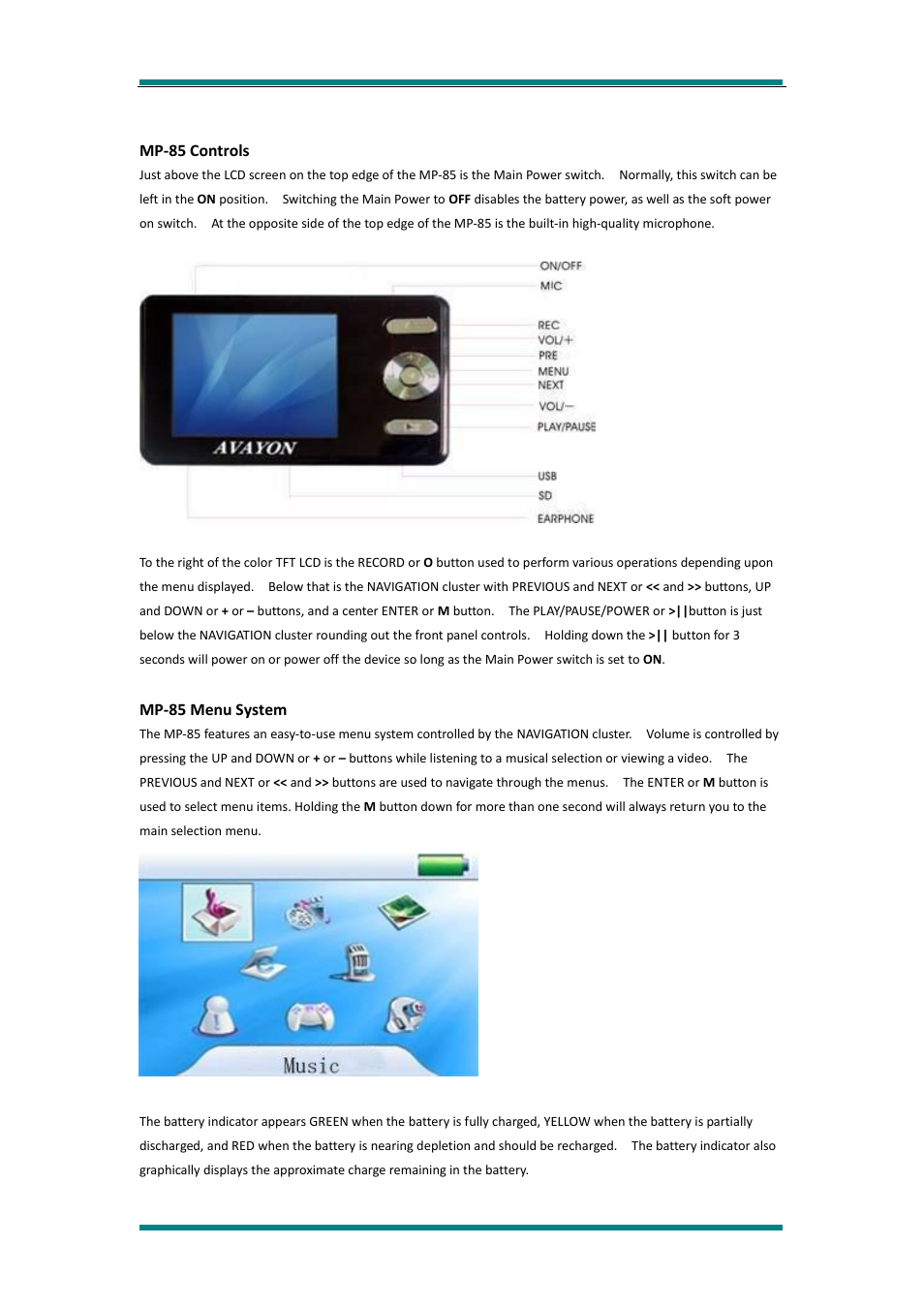 Mp-85 controls, Mp-85 menu system | Avayon MP-85 User Manual | Page 6 / 16