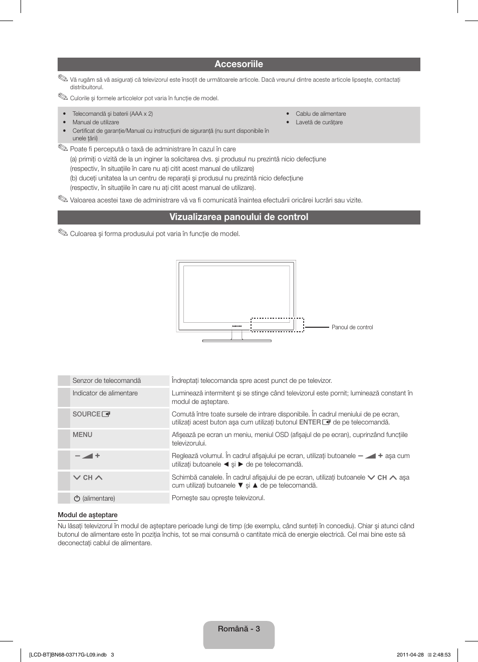 Accesoriile, Vizualizarea panoului de control | Samsung LE32D403E2W User Manual | Page 101 / 127