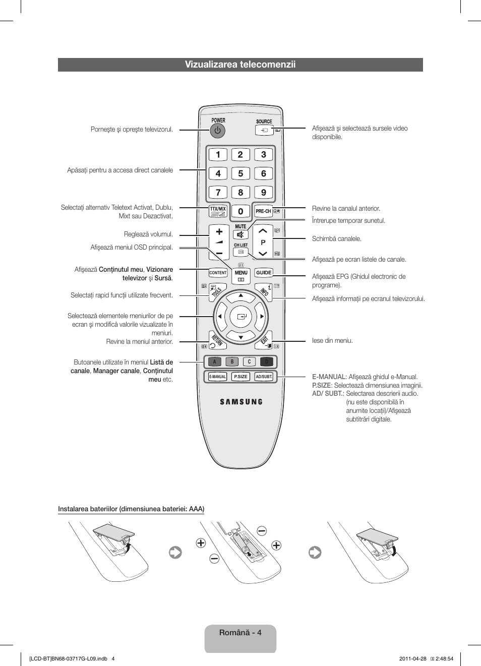Vizualizarea telecomenzii | Samsung LE32D403E2W User Manual | Page 102 / 127
