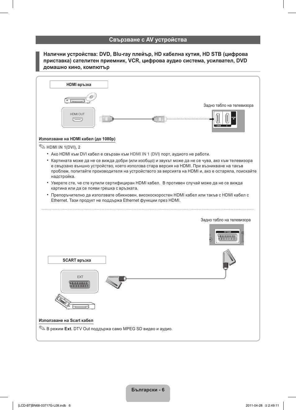 Свързване с av устройства | Samsung LE32D403E2W User Manual | Page 118 / 127