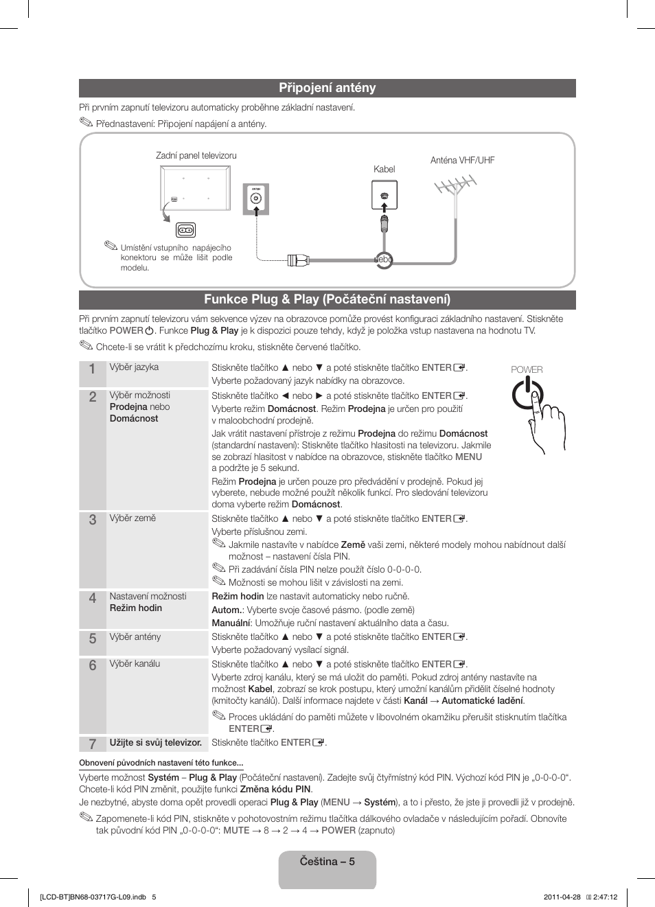 Připojení antény, Funkce plug & play (počáteční nastavení) | Samsung LE32D403E2W User Manual | Page 19 / 127