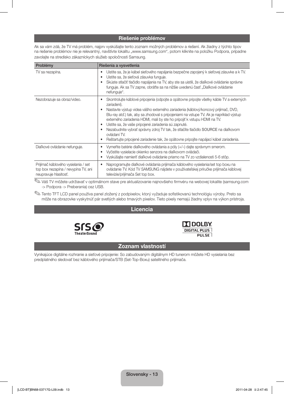 Licencia zoznam vlastností | Samsung LE32D403E2W User Manual | Page 41 / 127