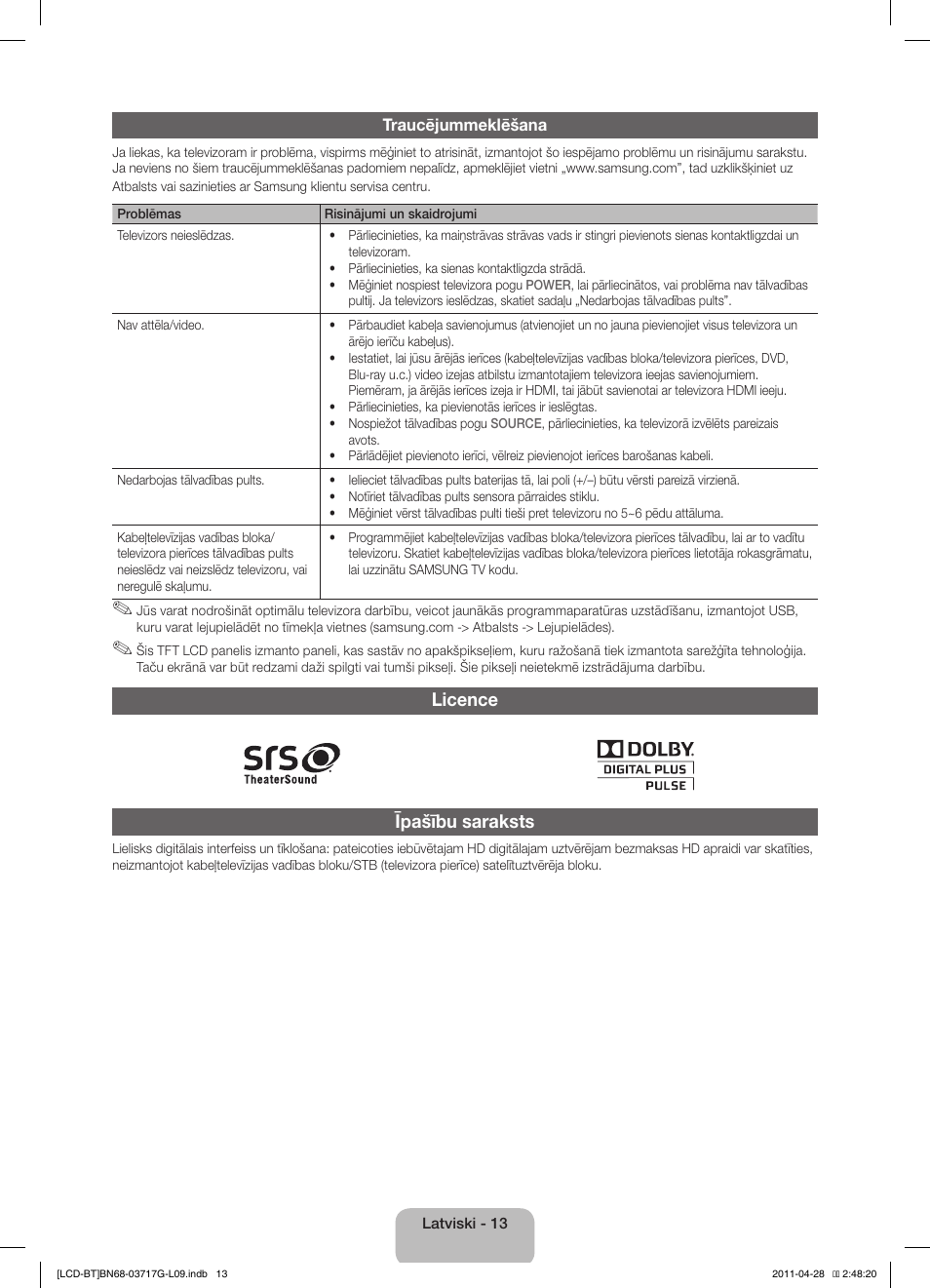 Licence īpašību saraksts | Samsung LE32D403E2W User Manual | Page 69 / 127