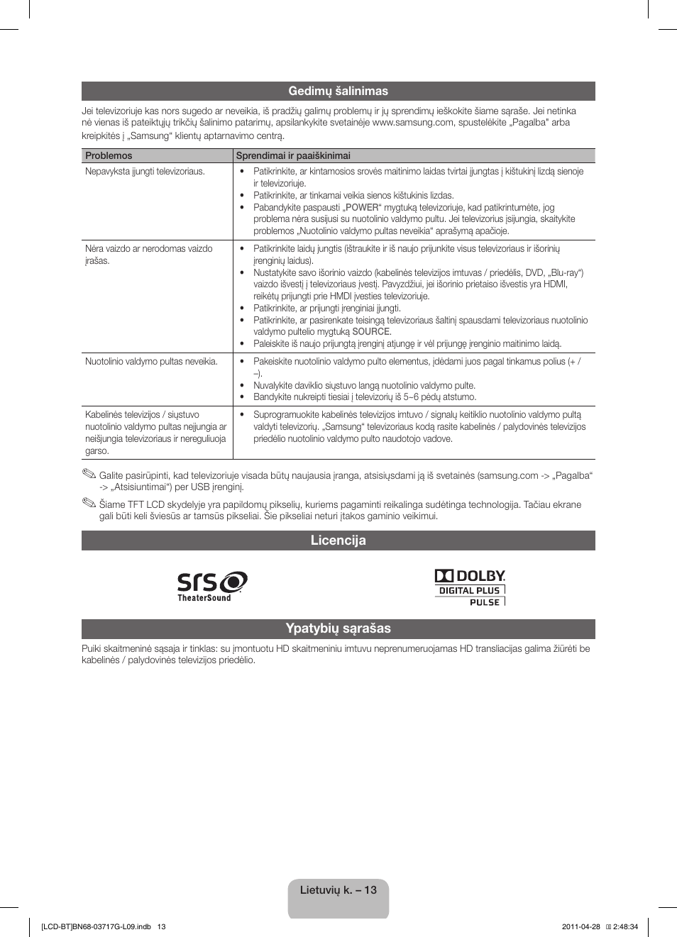 Licencija ypatybių sąrašas | Samsung LE32D403E2W User Manual | Page 83 / 127