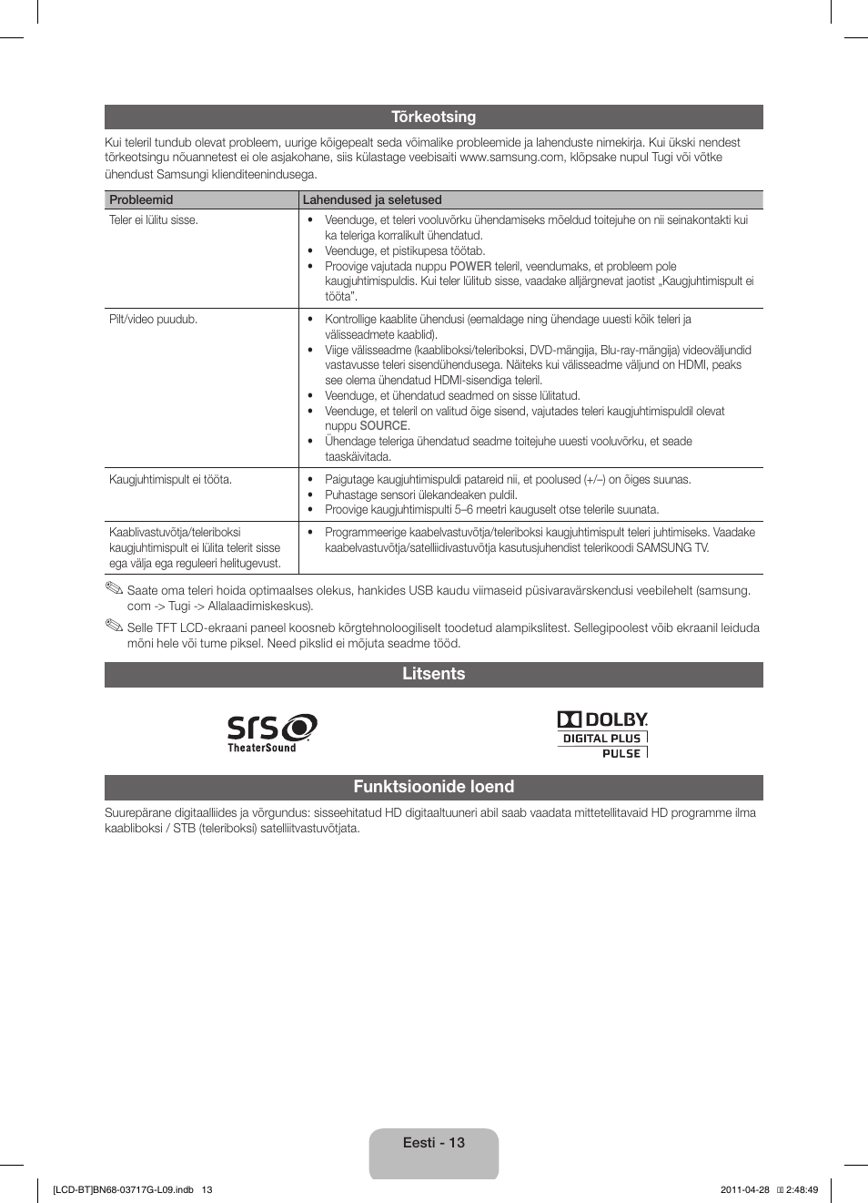 Litsents funktsioonide loend | Samsung LE32D403E2W User Manual | Page 97 / 127