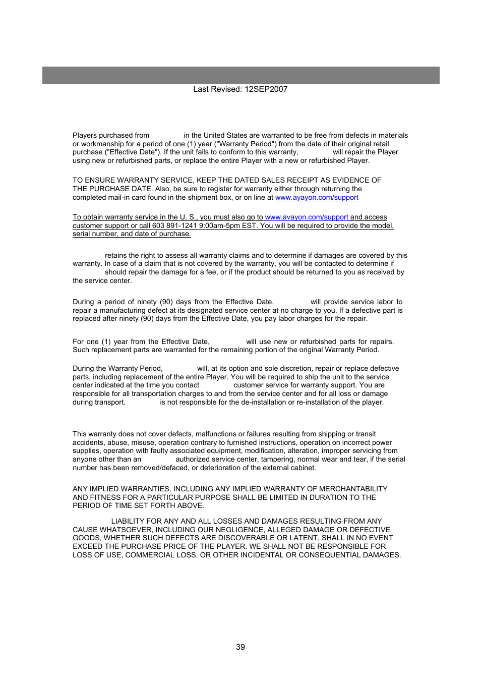 Avayon DXP-1000 G2 User Manual | Page 39 / 39