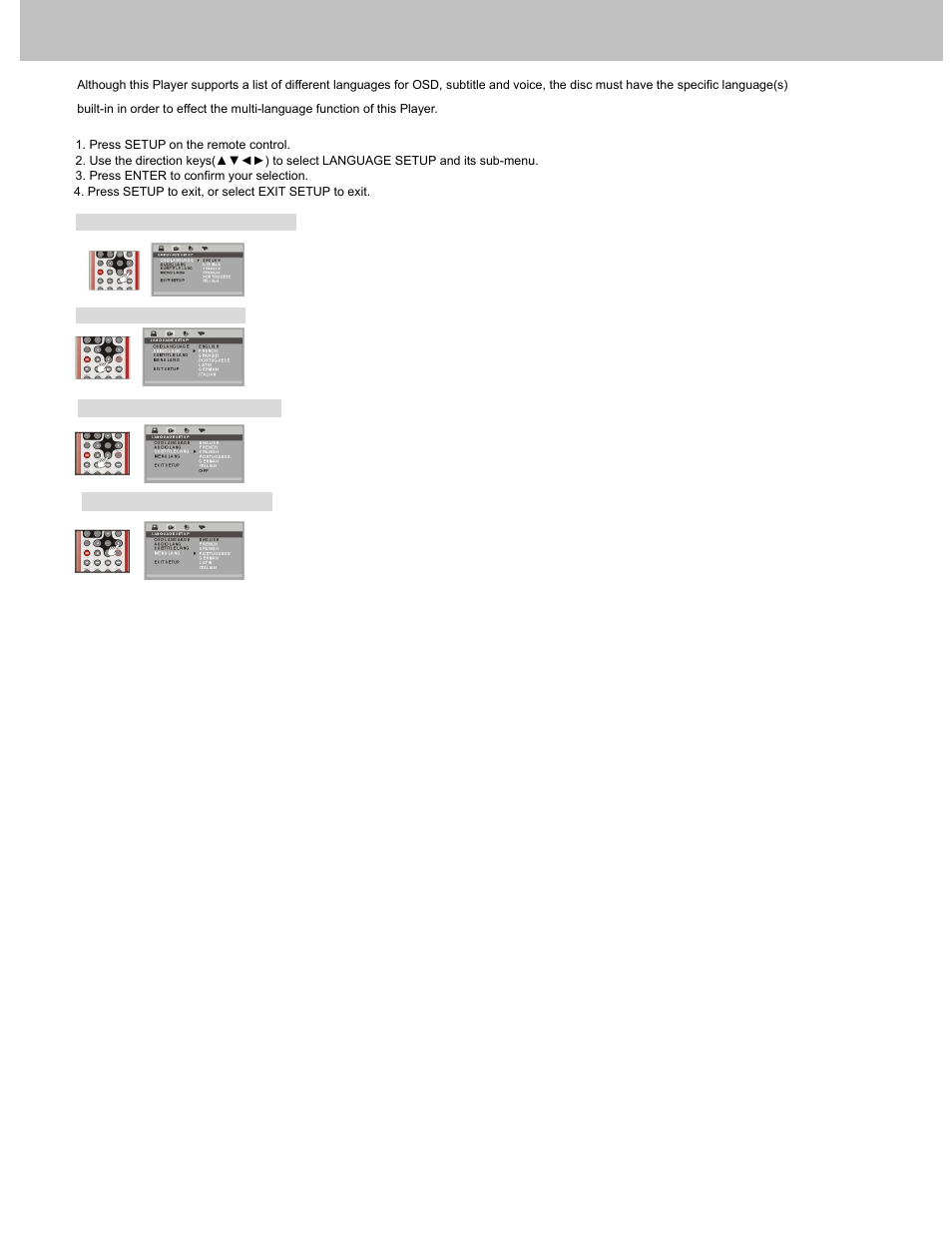 Setting language for osd, voice, subtitle, menu | Avayon DXP-10P User Manual | Page 27 / 35