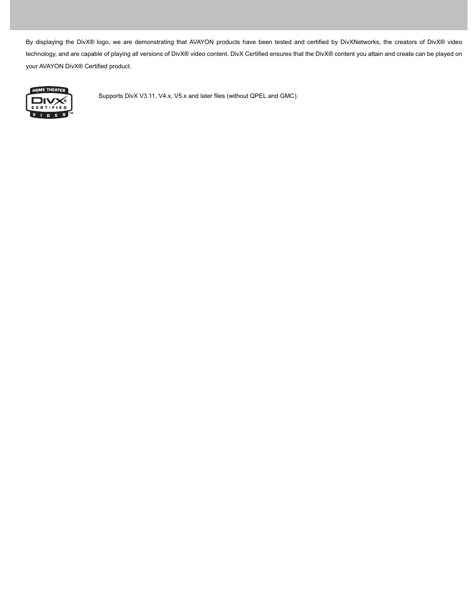Divx certification | Avayon DXP-10P User Manual | Page 4 / 35