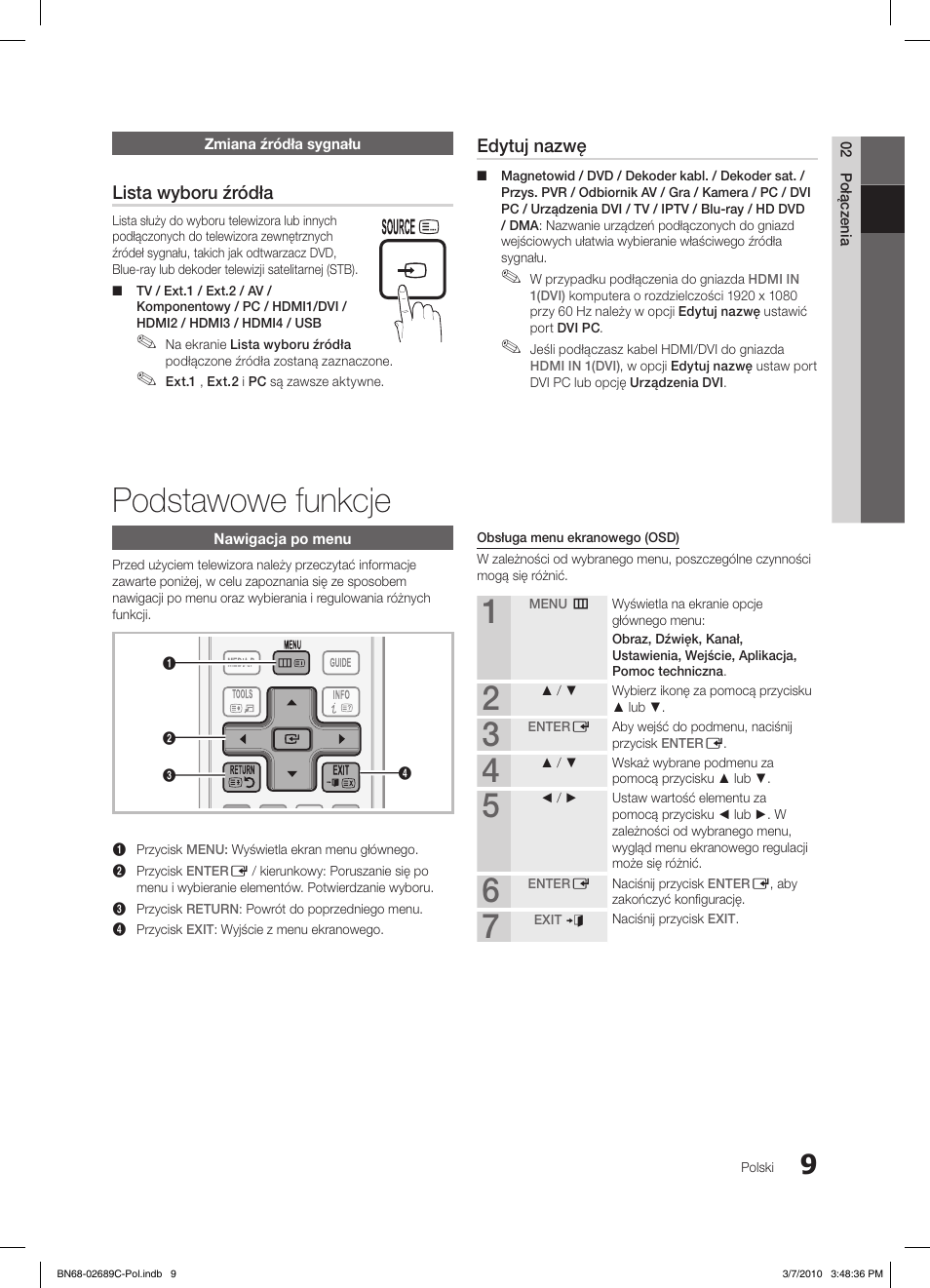 Podstawowe funkcje, S.mode p.mode, Lista wyboru źródła | Edytuj nazwę | Samsung LE40C630K1W User Manual | Page 107 / 491