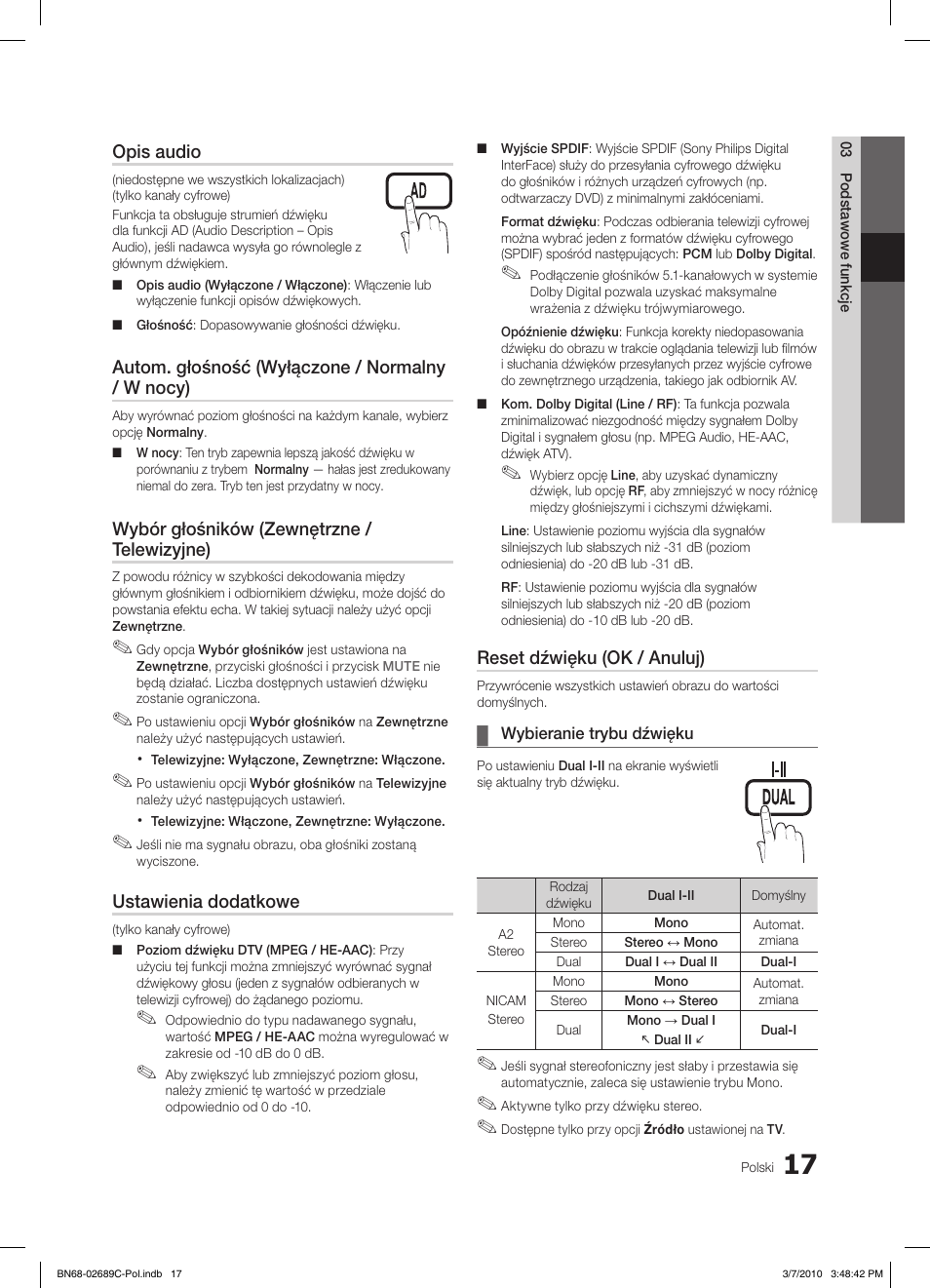 S.mode p.mode s.mode p.mode, Opis audio, Autom. głośność (wyłączone / normalny / w nocy) | Wybór głośników (zewnętrzne / telewizyjne), Ustawienia dodatkowe, Reset dźwięku (ok / anuluj) | Samsung LE40C630K1W User Manual | Page 115 / 491