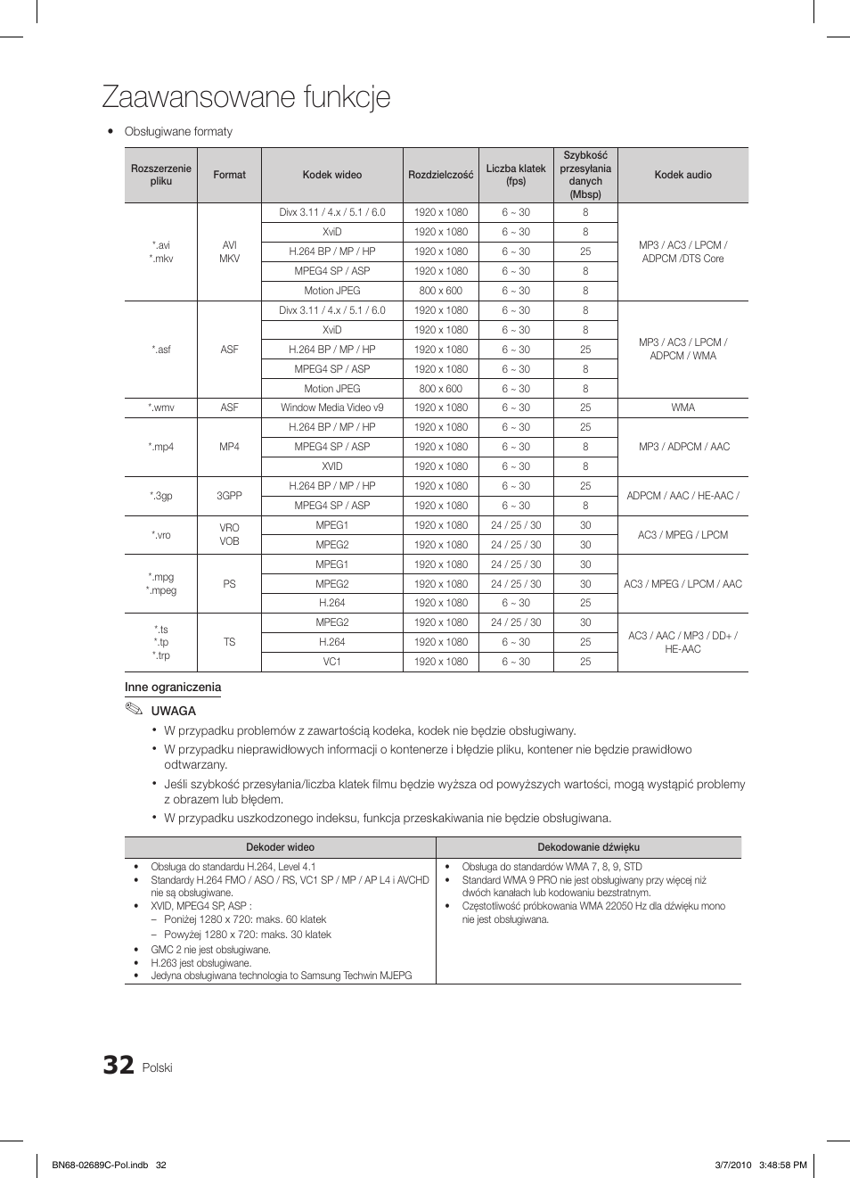 Zaawansowane funkcje | Samsung LE40C630K1W User Manual | Page 130 / 491