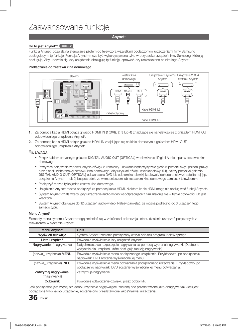 Zaawansowane funkcje | Samsung LE40C630K1W User Manual | Page 134 / 491