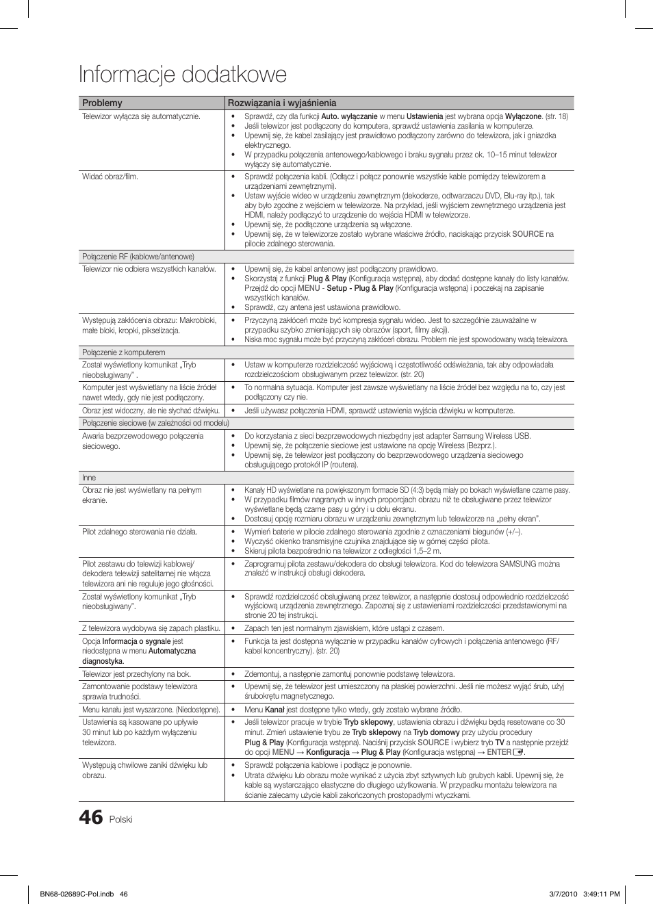 Informacje dodatkowe | Samsung LE40C630K1W User Manual | Page 144 / 491