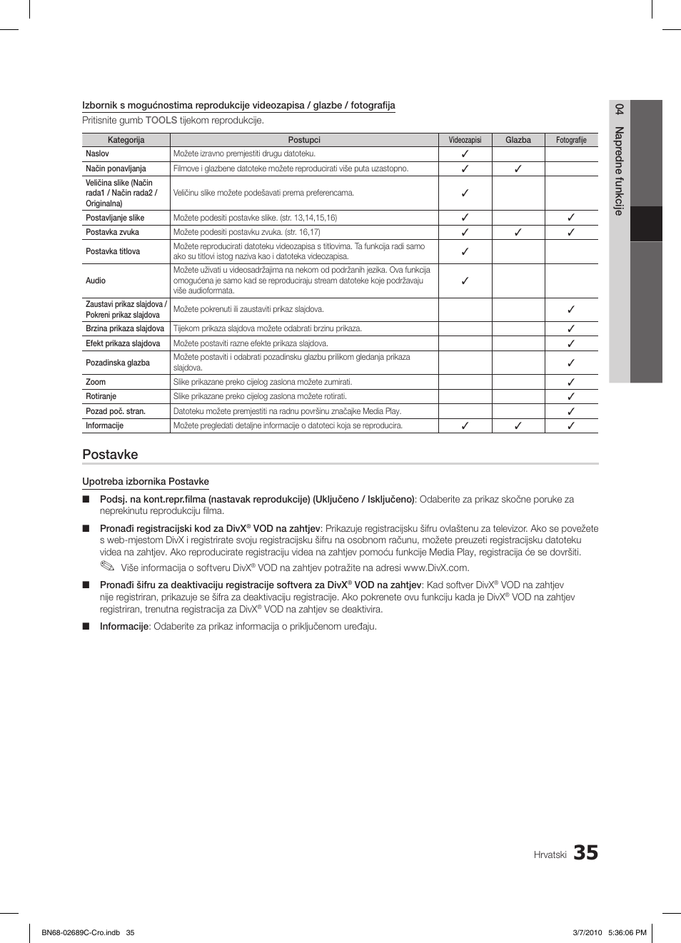 Postavke | Samsung LE40C630K1W User Manual | Page 280 / 491