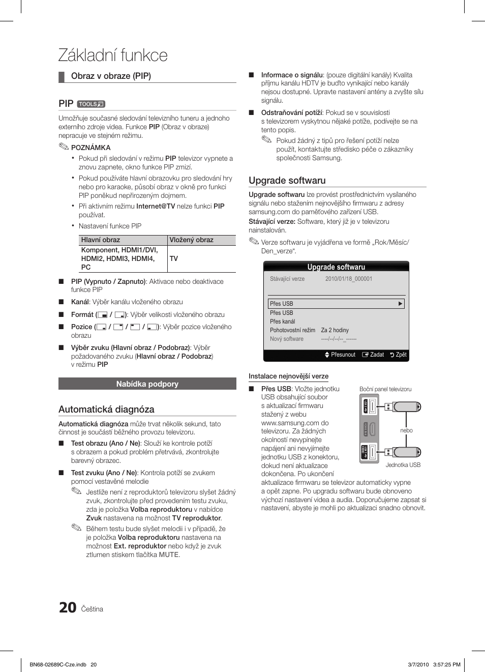 Základní funkce, Automatická diagnóza, Upgrade softwaru | Samsung LE40C630K1W User Manual | Page 314 / 491