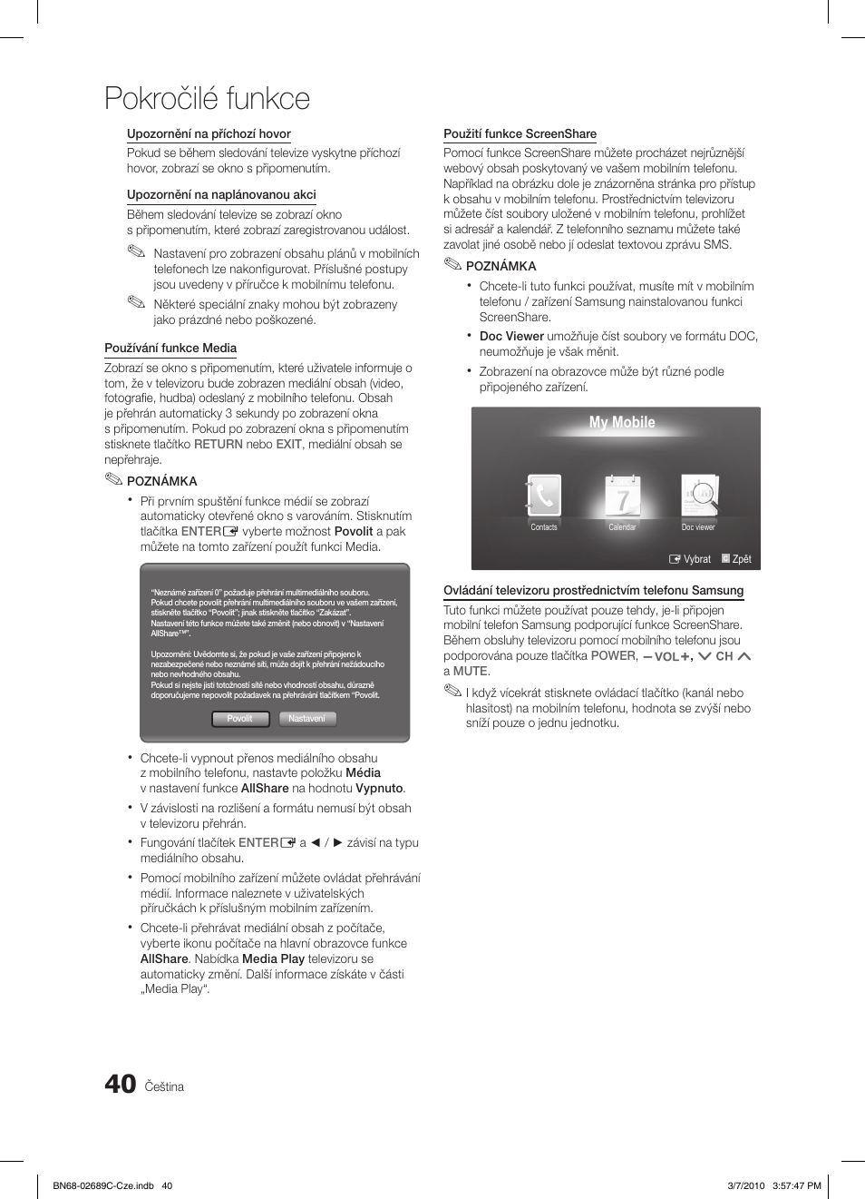 Pokročilé funkce | Samsung LE40C630K1W User Manual | Page 334 / 491