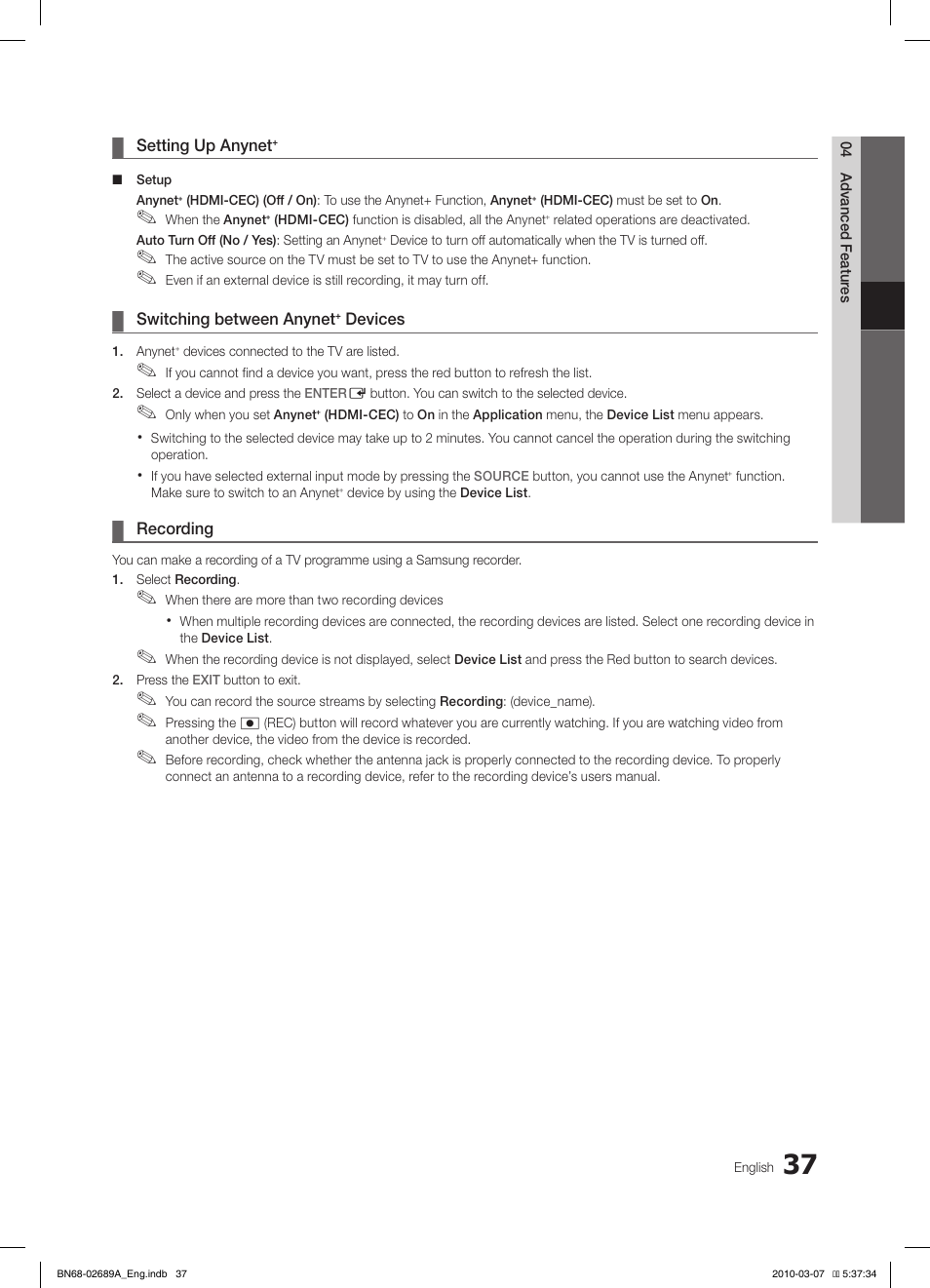 Samsung LE40C630K1W User Manual | Page 37 / 491