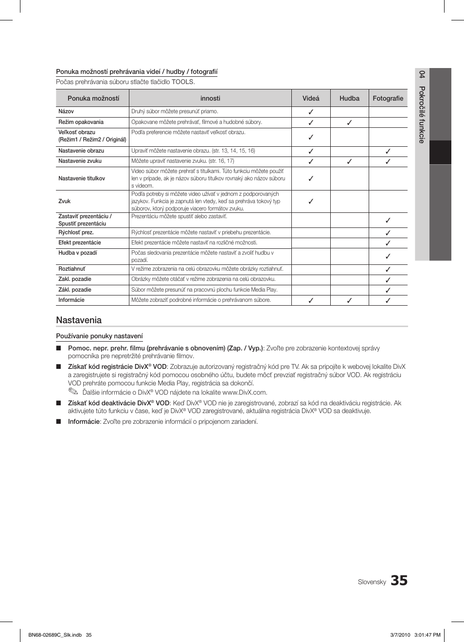 Nastavenia | Samsung LE40C630K1W User Manual | Page 378 / 491