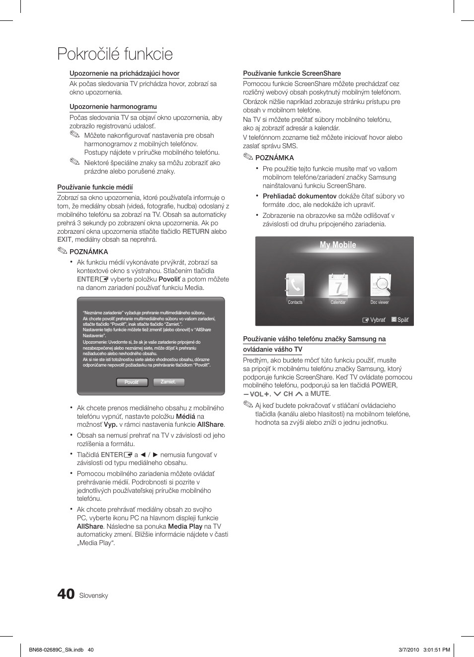 Pokročilé funkcie | Samsung LE40C630K1W User Manual | Page 383 / 491