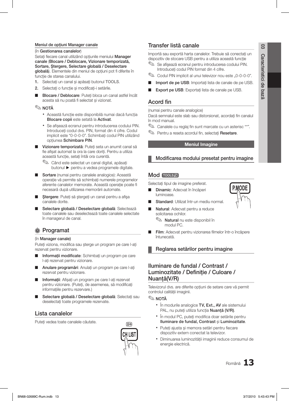 S.mode p.mode s.mode p.mode, Programat, Lista canalelor | Transfer listă canale, Acord fin | Samsung LE40C630K1W User Manual | Page 405 / 491