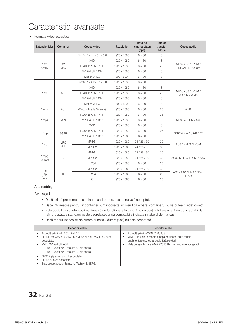 Caracteristici avansate | Samsung LE40C630K1W User Manual | Page 424 / 491