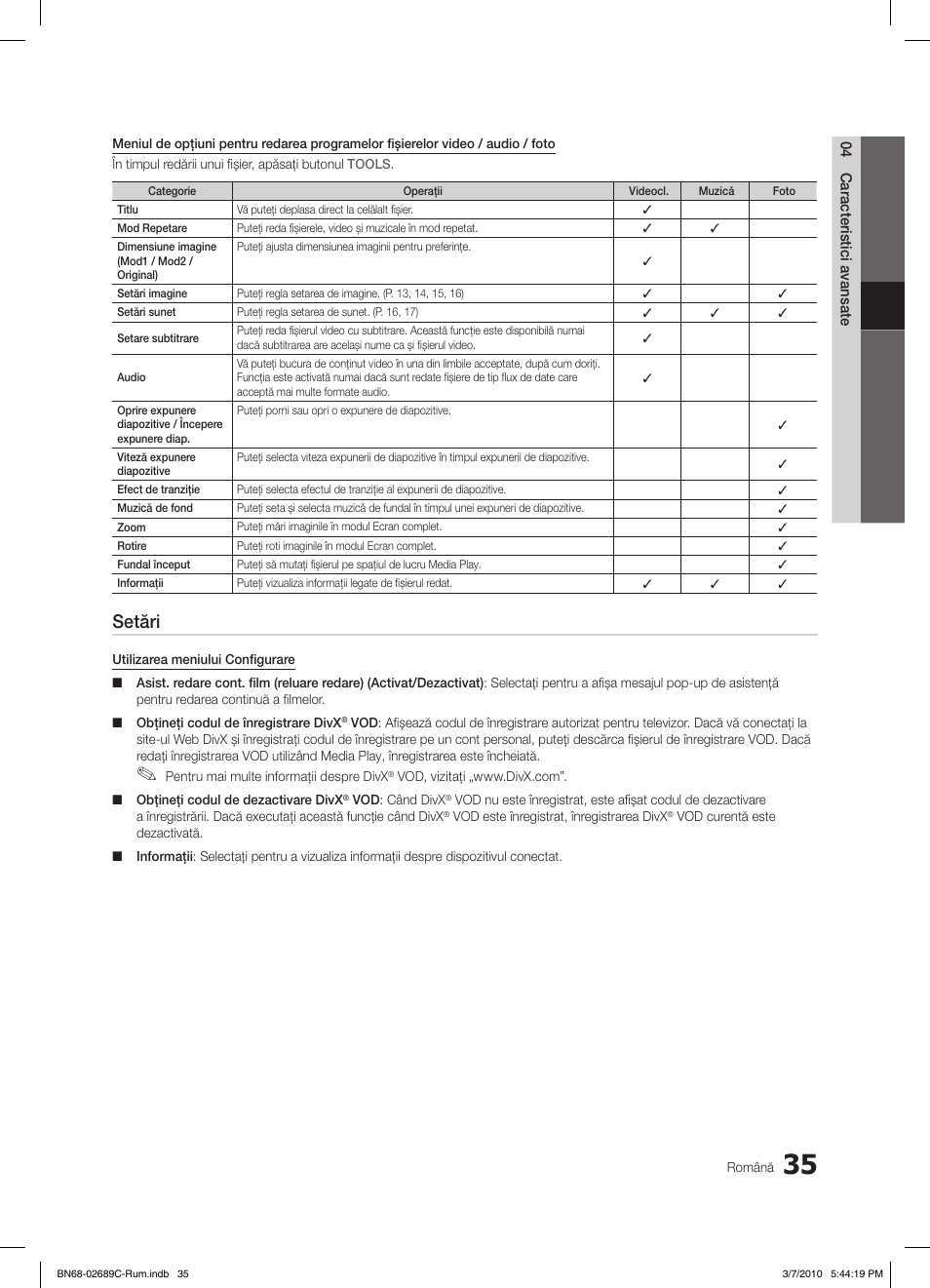 Setări | Samsung LE40C630K1W User Manual | Page 427 / 491