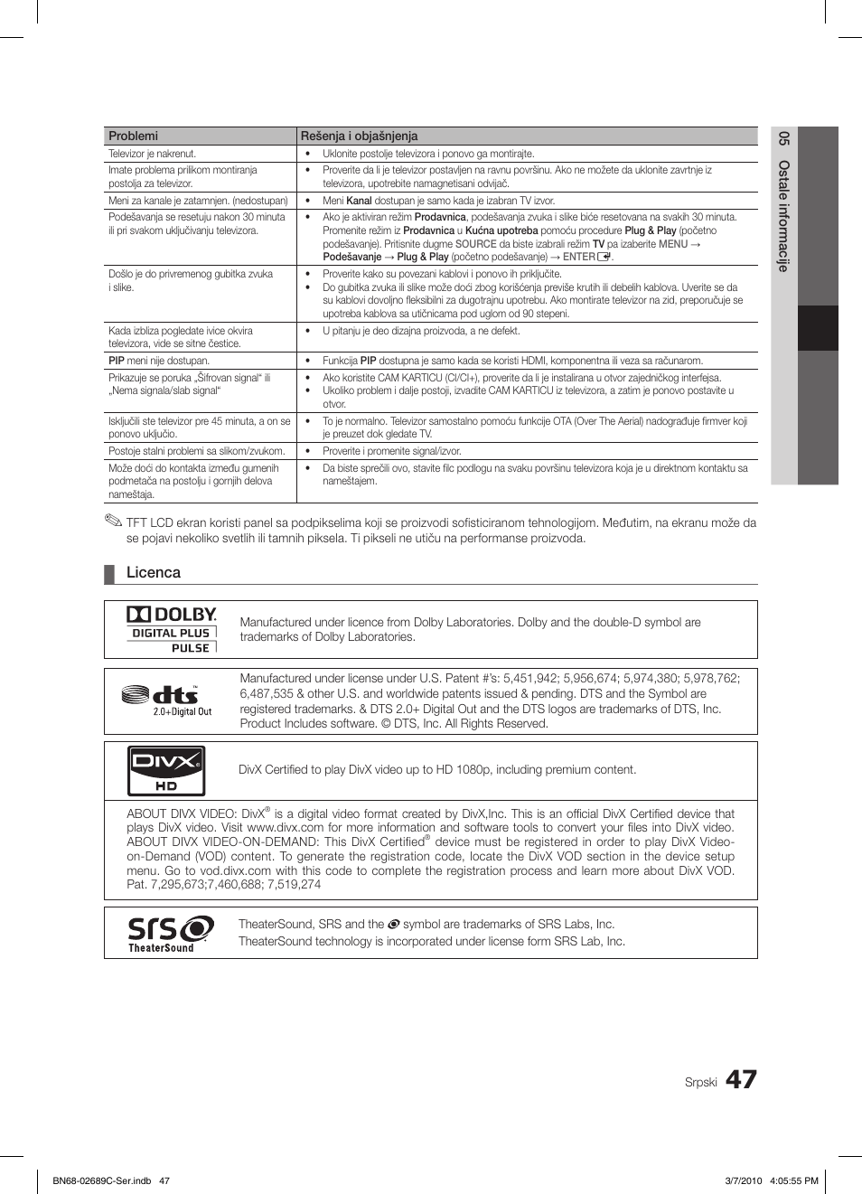 Licenca | Samsung LE40C630K1W User Manual | Page 488 / 491