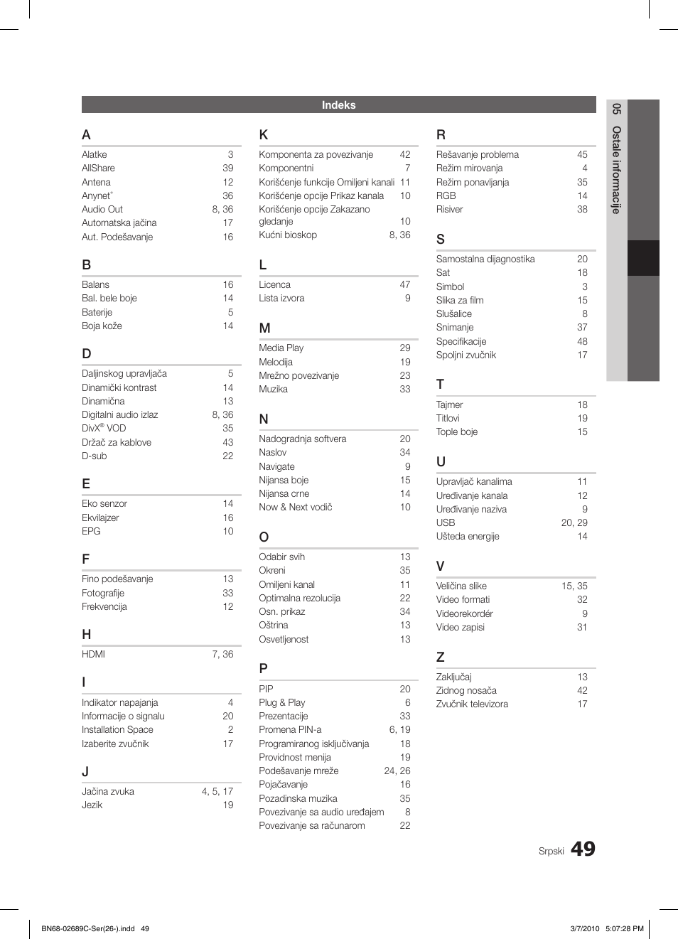 Samsung LE40C630K1W User Manual | Page 490 / 491