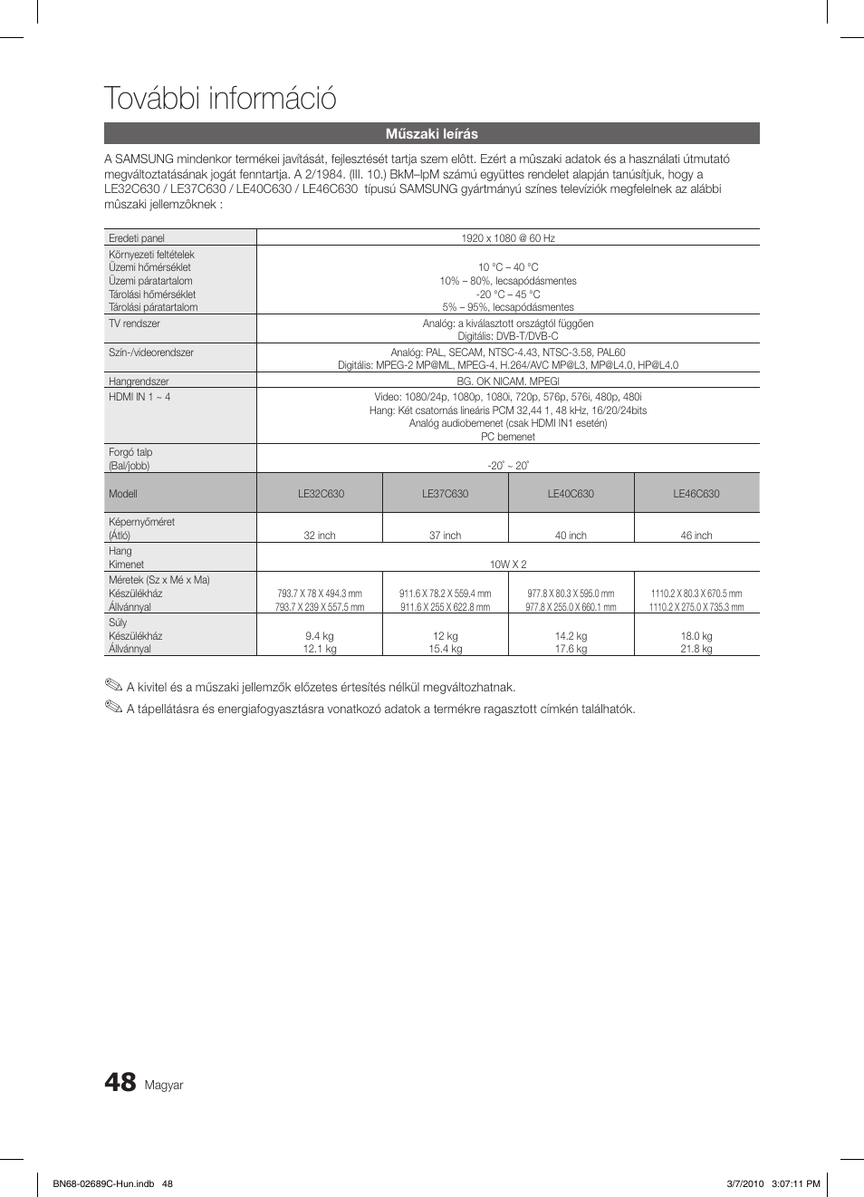 További információ | Samsung LE40C630K1W User Manual | Page 97 / 491