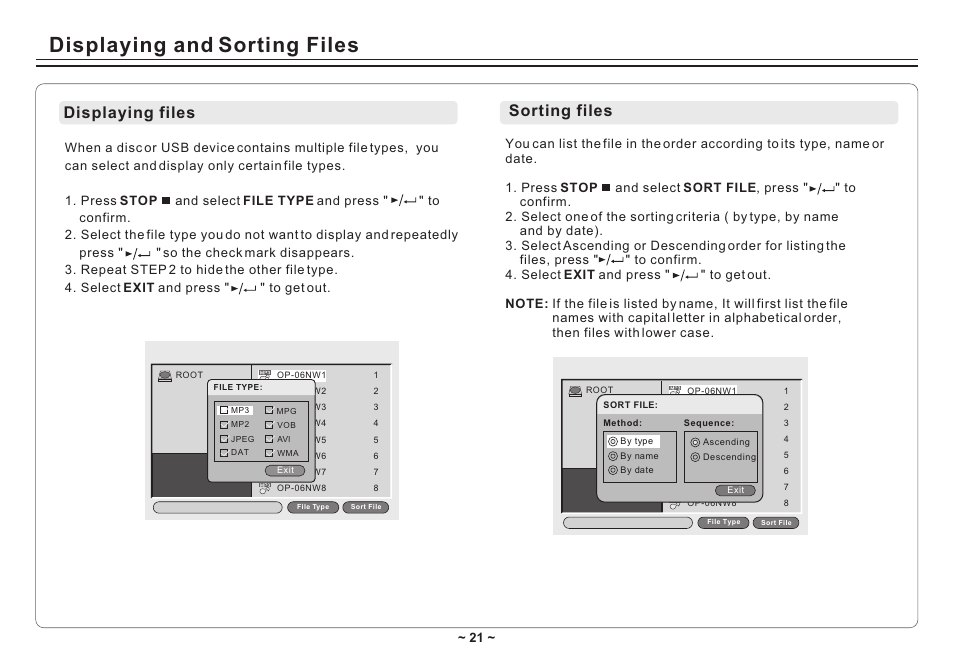 Т³гж 23, Displaying and sorting files, Displaying files | Sorting files | Avayon DXP-10P II User Manual | Page 23 / 34