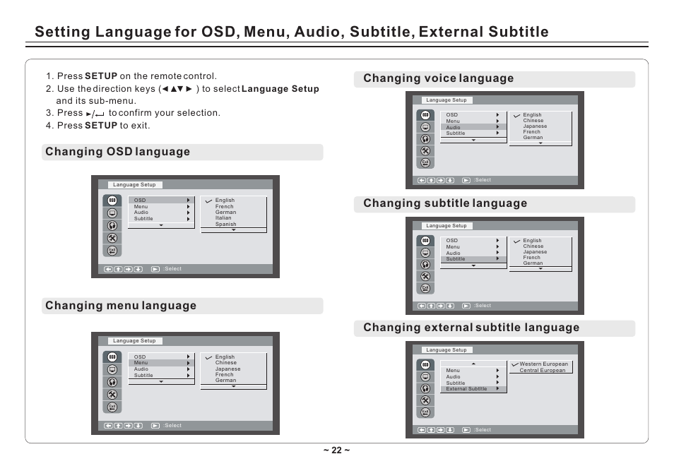 Т³гж 24, Changing external subtitle language | Avayon DXP-10P II User Manual | Page 24 / 34