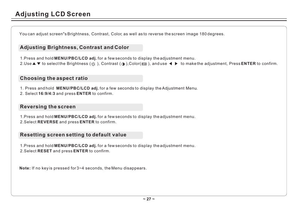 Т³гж 29, Adjusting lcd screen | Avayon DXP-10P II User Manual | Page 29 / 34