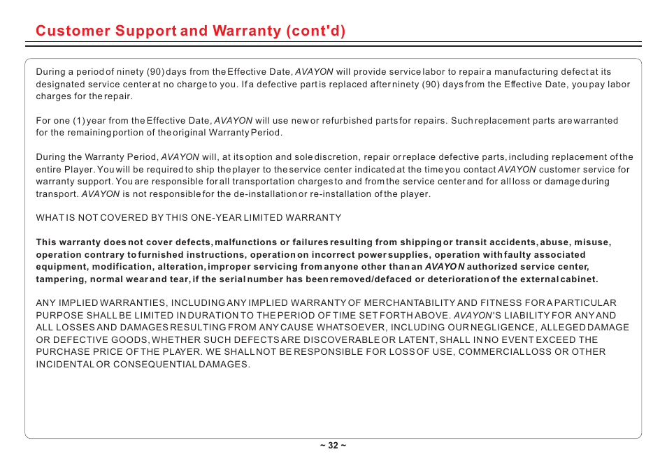 Т³гж 34, Customer support and warranty (cont'd) | Avayon DXP-10P II User Manual | Page 34 / 34