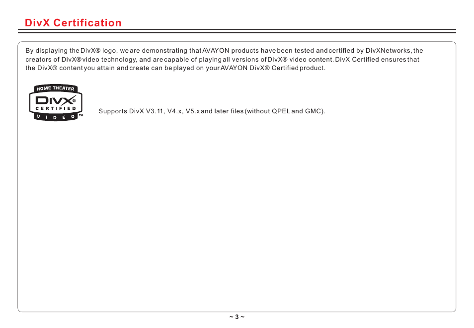Т³гж 5, Divx certification | Avayon DXP-10P II User Manual | Page 5 / 34