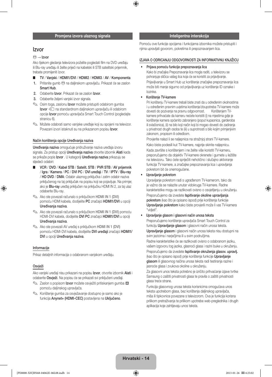 Izvor | Samsung PS51D8000FS User Manual | Page 129 / 185