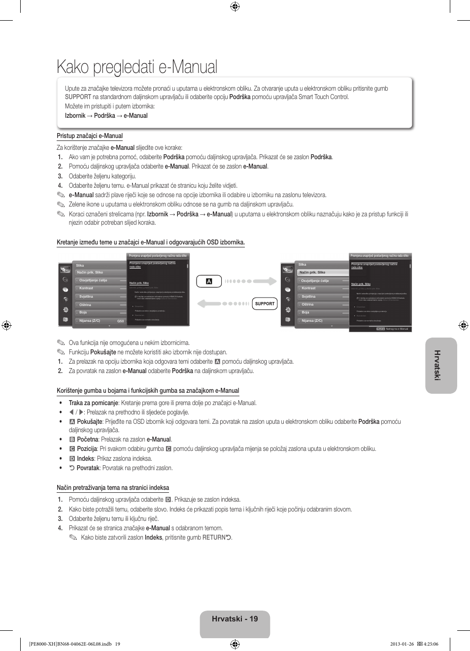 Kako pregledati e-manual, Hrvatski, Hrvatski - 19 | Ova funkcija nije omogućena u nekim izbornicima | Samsung PS51D8000FS User Manual | Page 134 / 185