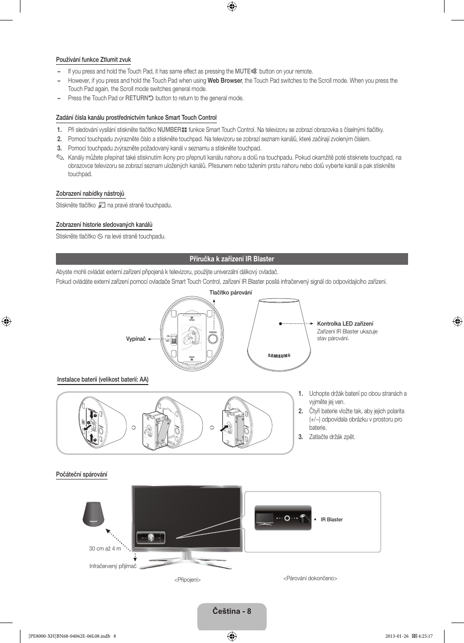 Příručka k zařízení ir blaster, Čeština - 8 | Samsung PS51D8000FS User Manual | Page 146 / 185