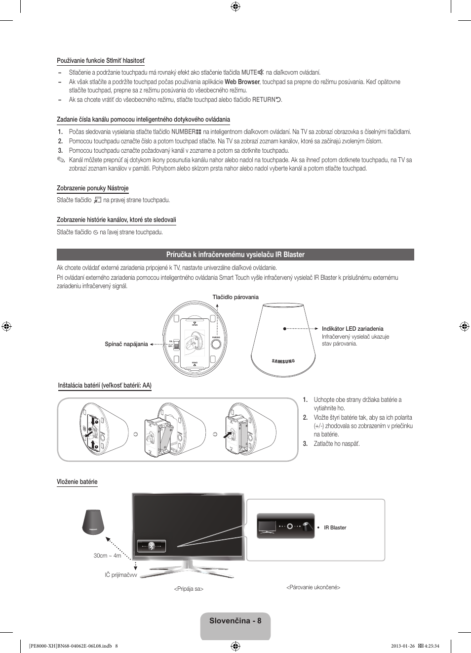 Príručka k infračervenému vysielaču ir blaster, Slovenčina - 8 | Samsung PS51D8000FS User Manual | Page 169 / 185